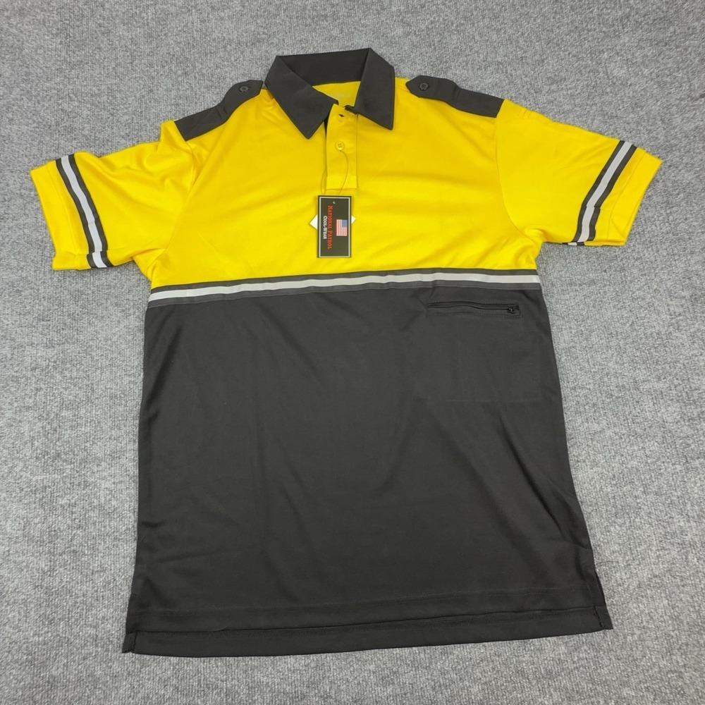 National Patrol Polo Shirt Mens Large Yellow Black Reflective Quick Dry Workwear